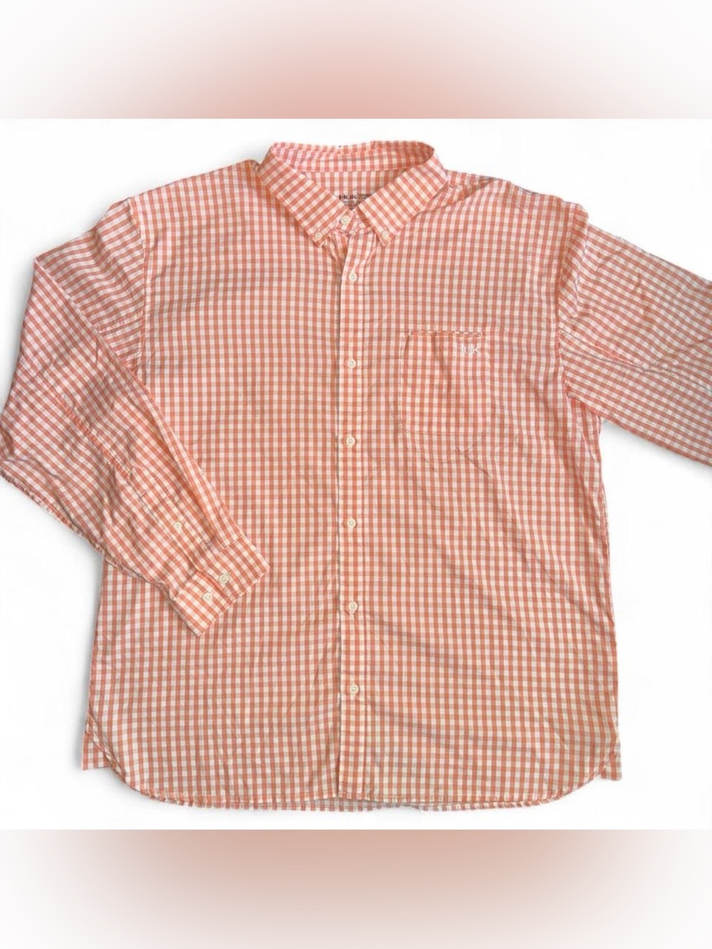Huk Men's Peach and White Gingham Button-Down Shirt